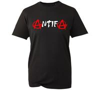 Anti-Fascist Political Movement T-Shirt, Antifa Anarchy Logo Graphic Tee, Anti-Racist Protest Support Activist Top UK (Black, S)