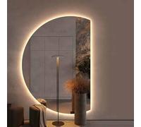 Anti-Fog Bathroom Mirror 81.3x119.4 cm, Large Crescent Wall Mirror, Shatterproof, 3-Color LED Makeup Vanity Light, Dimmable 3000-6000K, Perfect for Dressing Room 71.1x109.2 cm