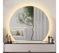 Anti-Fog Large Half Moon LED Bathroom Mirror Frameless Backlit Vanity Mirror with Touch Switch 3-Color Dimmable Lighting (60x54cm/23.6x21.2in)