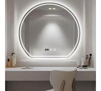 Anti-Fog LED Bathroom Mirror 3 Colors Light Dimmable Smart Backlit Makeup Mirror 20″/24″/28″/32″ Half Round Circle Light Up Smart Mirrors(Middle,60cm/23.6in)