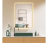 Anti-fog LED Bathroom Mirror R-50 x 70 cm with Gold Frame, High and Horizontal Mounting Possible