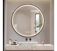 Anti-Fog LED Bathroom Mirror Round 50x50cm with 3 Brightness Modes Wall-Mounted with Switch Perfect for Home Decor in Bedroom and Living Room (Black)