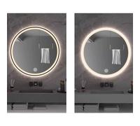 Anti-Fog LED Bathroom Mirror Round 50x50cm with 3 Light Modes Wall-Mounted with Switch Gold Finish Perfect for Home Decor Living Room & Bedroom