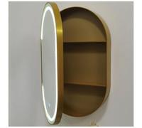 Anti Fog Oval Bathroom Medicine Cabinet with LED Light Mirrored Storage with 3 Shelves Gold Finish 50x80cm Modern Wall Cabinet for Small Spaces Stylish Vanity