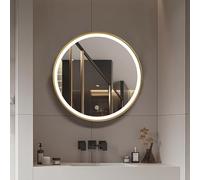 Anti-Fog Round Bathroom Mirror With LED Lights Wall-Mounted Metal Frame Vanity Mirror For Home Gym, Bedroom, Door(Gold,70cm/27.5in)