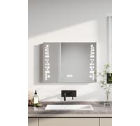 Anti-Fog Wall Mounted LED Horizontal Bathroom Mirror with Clock H&O Direct Silver One Size