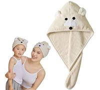 Anti-Frizz Kids Hair Towel Absorbent Quick Drying Girls Hair Turban Towel with Button Wet Hair Dryer Cap Ultra Soft Hair Drying Towel Wrap Twist Hat for Curly, Long Hair and all Hair Types,S,Beige