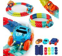 Anti-gravity Flexible Track with Cars, 360° Electric Climbing Vehicle-Race Set with Light, Interchangeable Car-Shells, Glow in The Dark Flexible Race Tracks Set (92pcs Tracks - 1 Car 2 Shells)