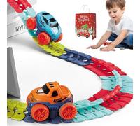 Anti Gravity Race Track Set, Glow in The Dark Flexible Car Tracks with LED Light-Up Race Cars, Interchangeable Car Shells for Multicolor Tracks (92pcs)