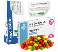 Anti-Grumpy Old Git Funny Prescription Box Gift with Skittles - Novelty Gag Gift Set with Pill Box, Free Bag, Sticker & 36g Skittles Sweets - Joke Present for Birthdays, Friends, Office & Secret Santa