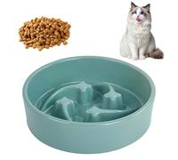 Anti-Gulping Cat Bowl Made of Ceramic, 16x4.3 cm Round Slow Feeder Food Bowl, Anti-Gulping Dog Bowl with Meteor Pattern, Slow Feeding Cat Bowl Easy to Clean, Slow Feeder for Cats & Dogs (Light Green)