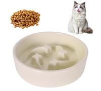 Anti-Gulping Cat Bowl Made of Ceramic, 16x4.3 cm Round Slow Feeder Food Bowl, Anti-Gulping Dog Bowl with Meteor Pattern, Slow Feeding Cat Bowl Easy to Clean, Slow Feeder for Cats & Dogs (White)