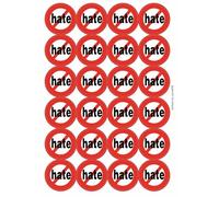 Anti Hate Love Peace Circular Matt Paper Stickers A4 Sheet of 24 (Each Sticker is 45mm Diameter)