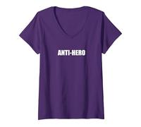 Anti Hero V-Neck T-Shirt, Women, Purple, XL
