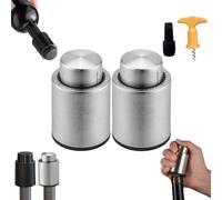 Anti-Leakage Vacuum Wine Stopper,Wine Vacuum Stopper,Wine Pump Vacuum Stoppers,Wine Corks for Wine Bottles,Reusable Wine Bottle Stoppers,Vacuum Wine Preserver with Time Scale Record (2pcs Silver)