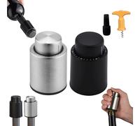 Anti-Leakage Vacuum Wine Stopper,Wine Vacuum Stopper,Wine Pump Vacuum Stoppers,Wine Corks for Wine Bottles,Reusable Wine Bottle Stoppers,Vacuum Wine Preserver with Time Scale Record (Black+Silver)