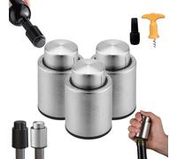Anti-Leakage Vacuum Wine Stopper,Wine Vacuum Stopper,Wine Pump Vacuum Stoppers,Wine Corks for Wine Bottles,Reusable Wine Bottle Stoppers,Vacuum Wine Preserver with Time Scale Record (3pcs Silver)