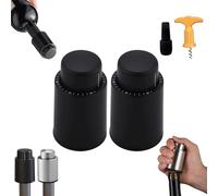 Anti-Leakage Vacuum Wine Stopper,Wine Vacuum Stopper,Wine Pump Vacuum Stoppers,Wine Corks for Wine Bottles,Reusable Wine Bottle Stoppers,Vacuum Wine Preserver with Time Scale Record (2pcs Black)