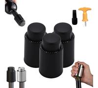 Anti-Leakage Vacuum Wine Stopper,Wine Vacuum Stopper,Wine Pump Vacuum Stoppers,Wine Corks for Wine Bottles,Reusable Wine Bottle Stoppers,Vacuum Wine Preserver with Time Scale Record (3pcs Black)