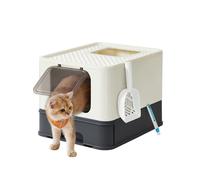 Feandrea Hidden Cat Litter Box, Cat Litter Tray with Hood, Slide-Out Tray, Scoop, Brush, Spacious for Large Cats, Max. Load 15 kg, Anti-Tracking, Anti-Leaking, Beige and Black PPT001W01