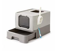 Anti-Leaking Hidden Cat Litter Box with Hood and Slide-Out Tray, Oatmeal and Warm Gray