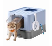 Anti-Leaking Hidden Cat Litter Box with Hood and Slide-Out Tray, Pale Blue + Dove Grey