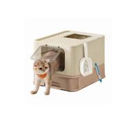 Feandrea Hidden Cat Litter Box, Cat Litter Tray with Hood, Slide-Out Tray, Scoop, Brush, Spacious for Large Cats, Max. Load 15 kg, Anti-Tracking, Anti-Leaking, Sand Beige and Camel Brown PPT001LJ02