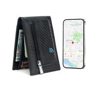 Anti-Lost Bluetooth Leather Wallet Tracker, Trackable Wallet for Men, Mens Slim Minimalist Money Clip Wallet Credit Card Holder with Gift Box (Carbon Black)