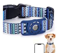 Anti-lost Bobo Dog Collar with AirTag Holder, Adjustable Waterproof Pet Collar for Cats & Small/Medium/Large Dogs, Quick Release Tracking Collar For Daily Use (Bohemian Blue, XS(7.9''-11.8''))