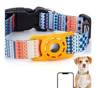 Anti-lost Bobo Dog Collar with AirTag Holder, Adjustable Waterproof Pet Collar for Cats & Small/Medium/Large Dogs, Quick Release Tracking Collar For Daily Use (Bohemian Orange, S(9.8''-15.7''))