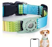 Anti-lost Bobo Dog Collar with AirTag Holder, Adjustable Waterproof Pet Collar for Cats & Small/Medium/Large Dogs, Quick Release Tracking Collar For Daily Use (Bohemian Green, XS(7.9''-11.8''))