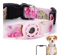 Anti-lost Bobo Dog Collar with AirTag Holder, Adjustable Waterproof Pet Collar for Cats & Small/Medium/Large Dogs, Quick Release Tracking Collar For Daily Use (Pink Rose, XS(7.9''-11.8''))