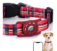 Anti-lost Bobo Dog Collar with AirTag Holder, Adjustable Waterproof Pet Collar for Cats & Small/Medium/Large Dogs, Quick Release Tracking Collar For Daily Use (Plaid Red, XS(7.9''-11.8''))
