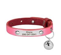 Anti-lost Personalized Adjustable Leather Cat Name Phone Number Collar Necklace For Yorkshire Terrier Pug Chihuahua,A,15-23cm