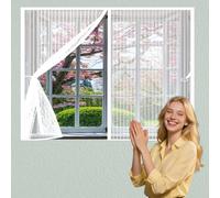 Anti Mosquito Mesh 77 x 160 cm Keep Bugs Out, Full Frame Magic Tape, Powerful Magnets, Self Sealing, No Drill Installation, Pet Screen Door Fly Net for Balcony Bedroom Doors, White