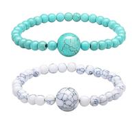 Anti Nausea Wristband 2Pcs Adjustable Natural Stone Relief Healing Crystal Bracelets Turquoise Beaded Wristband Seasickness Motion Bands for Morning Sickness Car Sickness Travel Sickness (White Green)