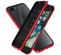 Anti Peep Case for iPhone 7 Plus/ 8 Plus Magnetic Adsorption Cover Double Sided Glass Pravicy Protection Metal Bumper Shockproof Full body 360 Degree Protective Anti Peeping Case Anti Spy-Red