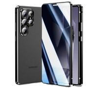 Anti Peep Case for Samsung Galaxy S23/24/25 Ultra, 360 Degree Double-Sided Protection Magnetic Adsorption Metal Bumper Front Privacy Screen Protector Frosted PC Back Black