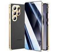 Anti Peep Case for Samsung Galaxy S23/24/25 Ultra, 360 Degree Double-Sided Protection Magnetic Adsorption Metal Bumper Front Privacy Screen Protector Frosted PC Back Gold