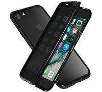 Anti-Peep Magnetic Adsorption Case Compatible for iPhone 6/ 6S Cover Metal Bumper Privacy Magnetic Case Double Sided Anti Spy Tempered Glass 360 Degrees Full Screen Protection Privacy Cover,Black