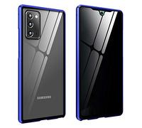 Anti-Peep Magnetic Adsorption Case for Samsung Galaxy Note 20 Cover Metal Bumper Privacy Magnetic Case Double Sided Anti Spy Tempered Glass 360 Degrees Full Screen Protection Case Flip Privacy,Blue