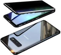 Anti-Peep Magnetic Adsorption Case for Samsung Galaxy S10 Cover Metal Bumper Privacy Magnetic Case Double Sided Anti Spy Tempered Glass 360 Degrees Full Screen Protection Case Flip Privacy Cover,Black