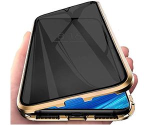 Anti-Peep Magnetic Adsorption Case for Xiaomi Mi 11 Cover Metal Bumper Privacy Magnetic Case Double Tempered Glass Anti Spy 360 Degrees Full Screen Protection Case Flip Privacy Cover,Gold