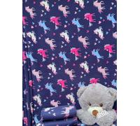 Anti-Pill Polar Fleece Fabric | Soft, Thick & Cuddly Washable Material | Christmas Reindeers, Snowflakes, Snowmen, Unicorns & Stars | By Tia Knight (Unicorn Dreams- Navy, 1 Metre)