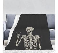 Anti-Pilling Flannel Throw Blanket For Couch & Bed, Skull Rock Roll Skeleton Bone Fleece Blankets Twin Size, Luxury Fleece Blanket For Adults & Kids, Cozy Thick Warm Twin Blankets For All Season