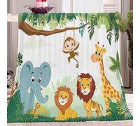 Anti-Pilling Fleece Blanket 130 x 150 cm, Cartoon Jungle Animals Theme Pattern Multifunctional Blanket for Bed Travel Camping - Green Printed Throw Blanket for Autumn and Winter