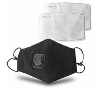 Anti Pollution Washable Cotton Mouth Mask with Valve Replaceable Filter, Black[1x Mask with 2 Filters]
