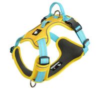 Anti-pull dog harness for Cardigan Welsh Corgi, with handle, adjustable reflective vest-style harness, breathable and soft mesh fabric, leash buckles at both the front and back. yellow M