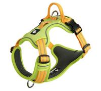 Anti-pull dog harness for Shetland Sheepdog, with handle, adjustable reflective vest-style harness, breathable and soft mesh fabric, leash buckles at both the front and back. green XS