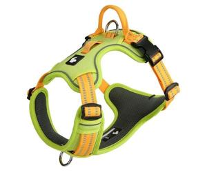 Anti-pull dog harness for Standard Schnauzer, with handle, adjustable reflective vest-style harness, breathable and soft mesh fabric, leash buckles at both the front and back. green XS